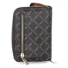 A close-up view of a brown and black patterned wallet with a zipper. Anteprima dell’immagine prodotto