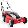 A red electric lawnmower is shown against a white background. Produktbild-Vorschau