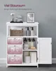 A white bathroom cabinet with its door open, showcasing storage compartments and various bathroom items. Produktbild-Vorschau