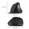Two views of a black vertical mouse with dimensions indicated by text and lines. Produktbild-Vorschau