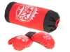 A red boxing bag and a pair of red boxing gloves are displayed against a white background. Produktbild-Vorschau