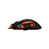 A black and orange gaming mouse is shown from the side on a white background. Produktbild-Vorschau