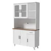 A white and brown kitchen hutch with glass doors on a white background. Podgląd zdjęcia produktu