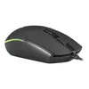 A black computer mouse with green accent lighting, shown from a side angle on a white background. Produktbild-Vorschau