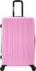 A pink suitcase with a black handle and wheels, shown from the front. Náhľad obrázku produktu