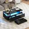 A modern living room scene with a black coffee table with LED lighting, a gray sofa, and a rug. Voir les images du produit