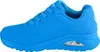 A side view of a blue Skechers sneaker. Voir les images du produit