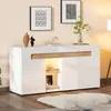 A modern white and wood-effect sideboard with internal lighting, displayed in a room setting with artwork on the wall and a rug on the floor. Voir les images du produit