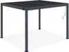 A gray aluminum pergola with a slatted roof and a crank mechanism on the side, shown in a studio setting against a white background. Produktbild-Vorschau