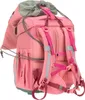 The back view of a pink backpack with gray drawstring bag on top. Voir les images du produit