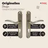 A product image featuring two door handles with accompanying feature descriptions and icons. Produktbild-Vorschau
