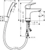 Technical drawing of a faucet with dimensions and specifications. Produktbild-Vorschau