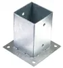 A galvanized metal post base with a square upright section and a flat square base with mounting holes. Podgląd zdjęcia produktu