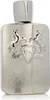 A silver perfume bottle with embossed horses and a shield. Voir les images du produit