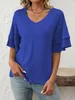 ASKSA T-shirt manches longues chemisier col V été élégant Voir les images du produit 2