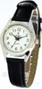 A close-up studio shot of a women's wristwatch with a black leather strap. Produktbild-Vorschau