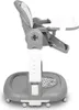 A side view of a gray and white baby high chair with a tray. Produktbild-Vorschau