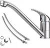 A kitchen faucet with two flexible hoses and some small accessories on a white background. Produktbild-Vorschau