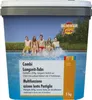 A bucket of pool cleaning tablets with people enjoying a pool in the background. Produktbild-Vorschau