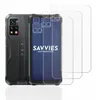 A rugged smartphone and three screen protectors are displayed against a white background. Produktbild-Vorschau