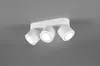 A white ceiling light fixture with three adjustable spotlights is mounted on a gray ceiling. Produktbild-Vorschau