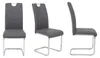 Three views of a gray faux leather dining chair with a chrome metal frame, shown from the front, side, and a three-quarter view. Produktbild-Vorschau