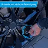 A hand is shown securing a strap to a car wheel, with a blue overlay indicating a feature. Anteprima dell’immagine prodotto