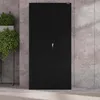 A black metal cabinet with two doors and a key lock, placed against a textured gray wall. Voir les images du produit