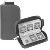 A gray storage case for memory cards is shown open, revealing multiple slots filled with SD and micro SD cards. Produktbild-Vorschau