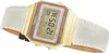 A close-up shot of a gold Casio digital watch with a white fabric strap. Voir les images du produit