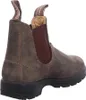 A close-up side view of a brown leather boot. Voir les images du produit