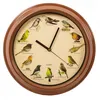 A round wall clock with a wooden frame, featuring illustrations of various birds around the clock face. Náhled obrázku produktu