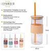 4er Set Glas mit Deckel 400ml Bunt Strohhalm Bambusdeckel Produktbild-Vorschau 2