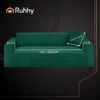A green sofa cover with dimensions indicated by arrows and text. Podgląd zdjęcia produktu