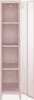 An empty pink metal locker with the door open, showing four shelves. Produktbild-Vorschau