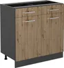 A kitchen base cabinet with two doors and two drawers, featuring a wood-look front and gray sides. Podgląd zdjęcia produktu
