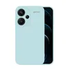 A light blue phone case is shown from the front, with the phone screen visible on the right side. Produktbild-Vorschau