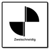 A graphic symbol representing a double-edged tool with the German word for double-edged below it. Produktbild-Vorschau