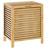 A freestanding bamboo laundry basket with a slatted design and a lid. Anteprima dell’immagine prodotto