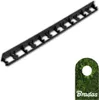 A black plastic lawn edging strip with multiple clips, shown diagonally on a white background. A small circular graphic with green grass and the text 'Bradas' is in the bottom right corner. Produktbild-Vorschau