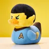 A plush toy duck dressed as Spock from Star Trek, set against a yellow background. Voir les images du produit