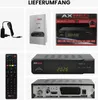 A collage of images showing a satellite receiver and its accessories. Produktbild-Vorschau