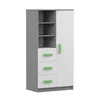 A product shot of a children's bookshelf with drawers and a door. Produktbild-Vorschau