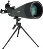 A black spotting scope with a tripod and phone adapter is shown against a white background. Produktbild-Vorschau