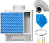 A collection of parts for a dryer vent kit, including a filter, a flexible hose, and mounting hardware, laid out on a white background. Podgląd zdjęcia produktu