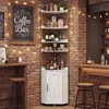 A corner shelf unit with bottles and cups in a coffee bar setting. Náhled obrázku produktu