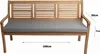 A wooden garden bench with a gray cushion, shown from the front with dimensions indicated. Produktbild-Vorschau