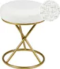 A white bouclé stool with a gold metal base. Produktbild-Vorschau