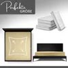 Collage of product images related to bedding, including mattresses, a bed frame with a fitted sheet, and a graphic representing size. Produktbild-Vorschau