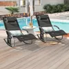 Two black rocking lounge chairs are set up on a wooden deck next to a swimming pool. Anteprima dell’immagine prodotto